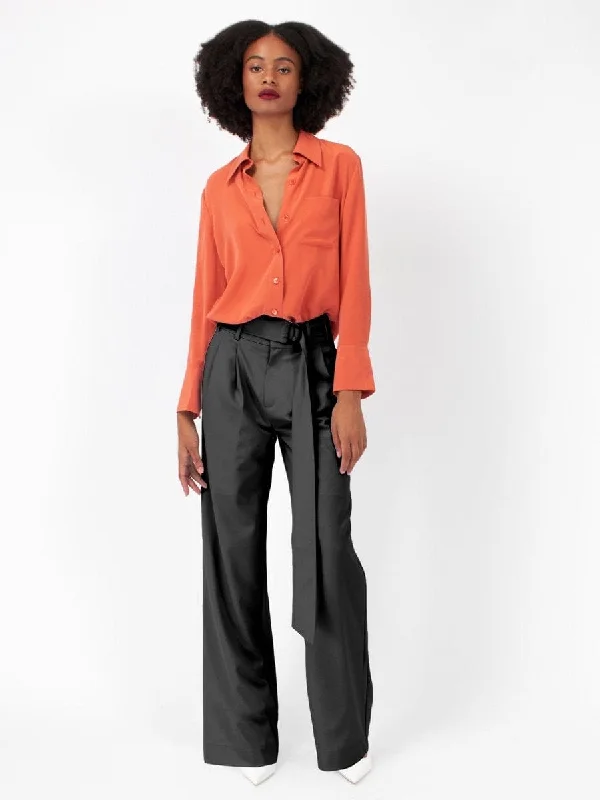 Quinne Long Sleeve Silk Shirt Chili Orange-- Fleece Nylon Spandex