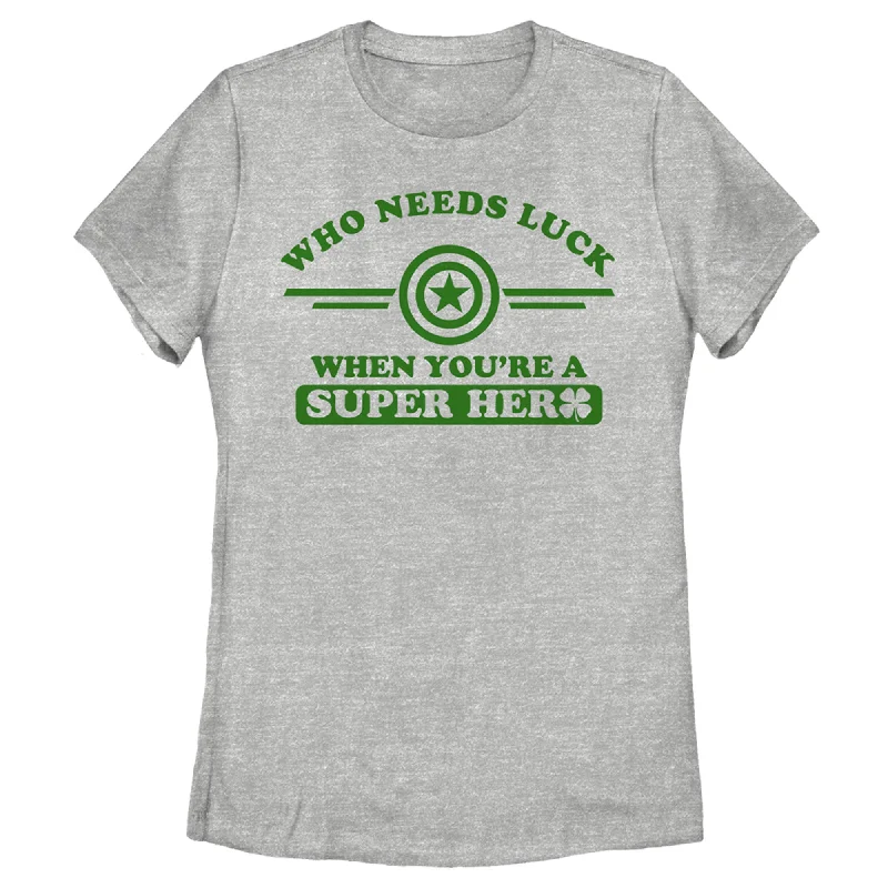 Women's Marvel St. Patrick's Day Captain America No Luck Needed T-Shirt-- Notch Collar Peter Pan Collar Cowl Neck Women's Marvel St. Patrick's Day Captain America No Luck Needed T-Shirt-- Notch Collar Peter Pan Collar Cowl Neck