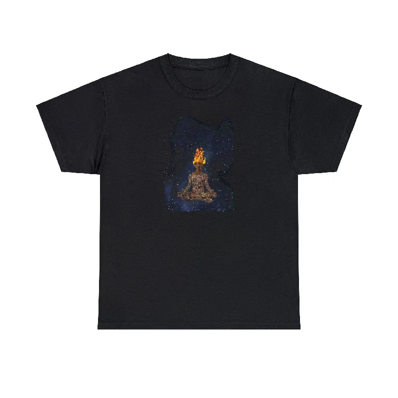 Droid Meditation Burning Head Design Cotton T-Shirt-- Elasticated Padded Insulated