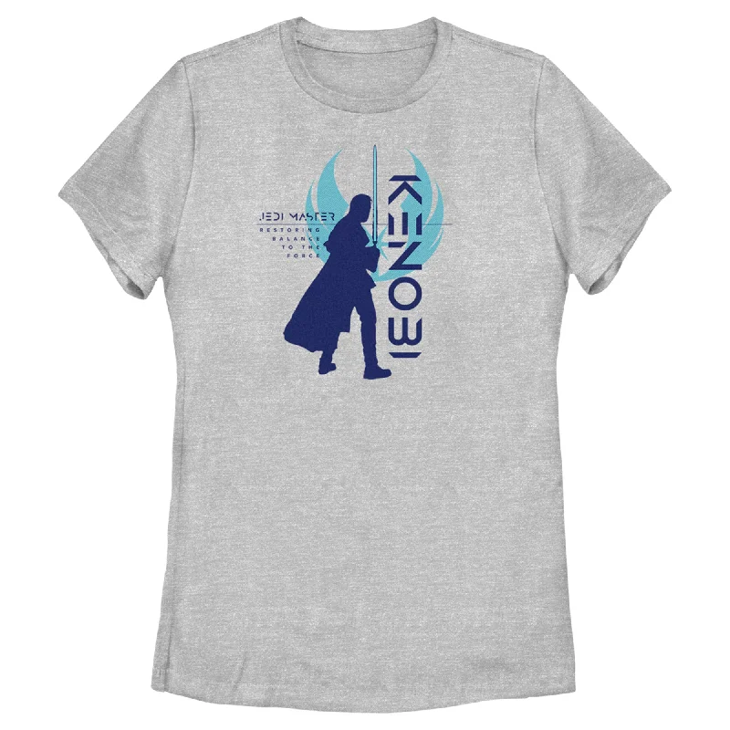 Women's Star Wars: Obi-Wan Kenobi Restoring Balance Kenobi Silhouette T-Shirt-- Collared T-Shirt Boat Neck A-Line Women's Star Wars: Obi-Wan Kenobi Restoring Balance Kenobi Silhouette T-Shirt-- Collared T-Shirt Boat Neck A-Line