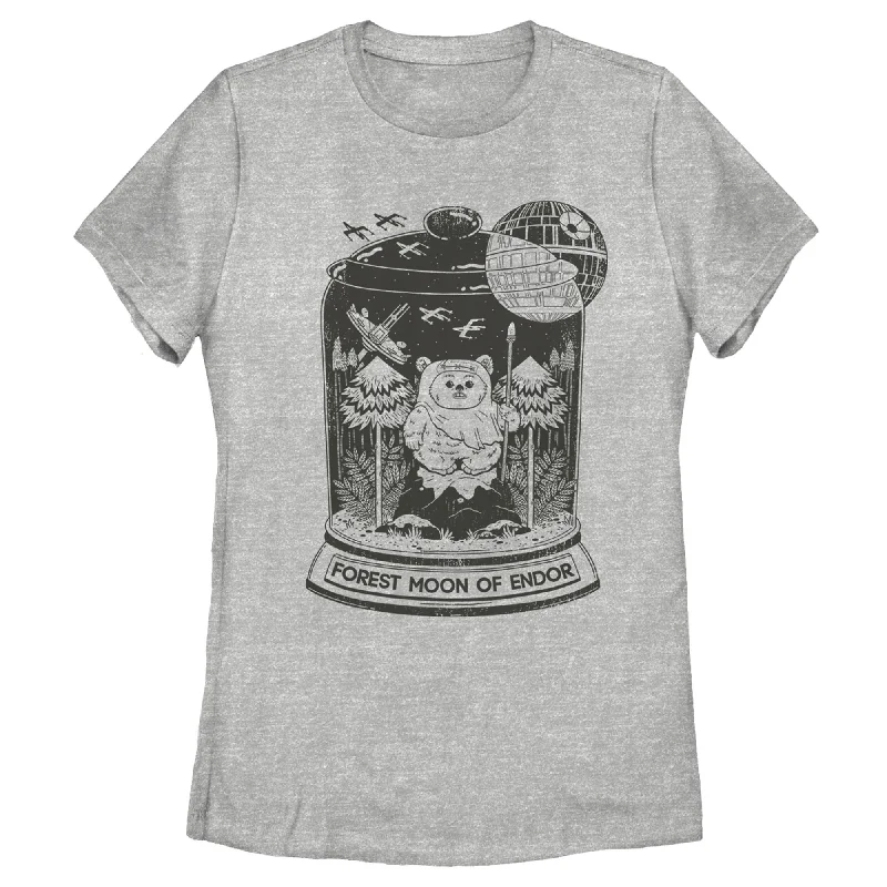 Women's Star Wars Ewok Endor Terrarium Snow Globe T-Shirt-- Ribbed T-Shirt High Neck Heavyweight Women's Star Wars Ewok Endor Terrarium Snow Globe T-Shirt-- Ribbed T-Shirt High Neck Heavyweight