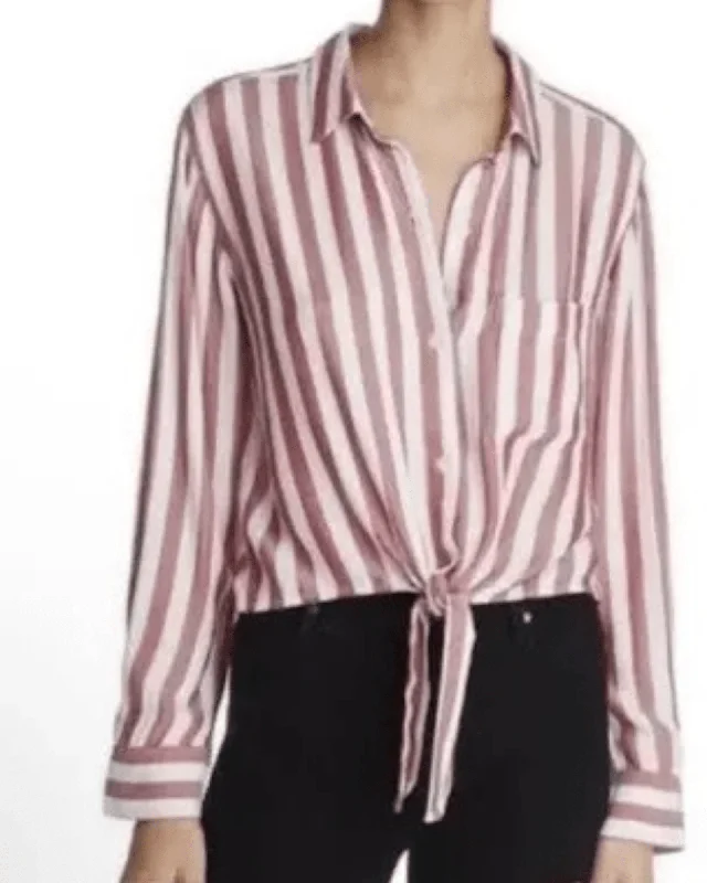 Val Strip Tie Front Shirt-- Houndstooth Herringbone Solid