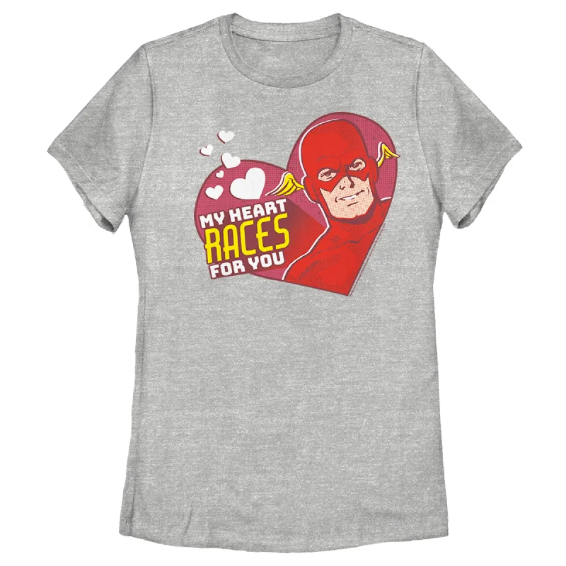 Women's The Flash Valentine's Day My Heart Races for You T-Shirt-- Hooded Caped Shawl Collar
