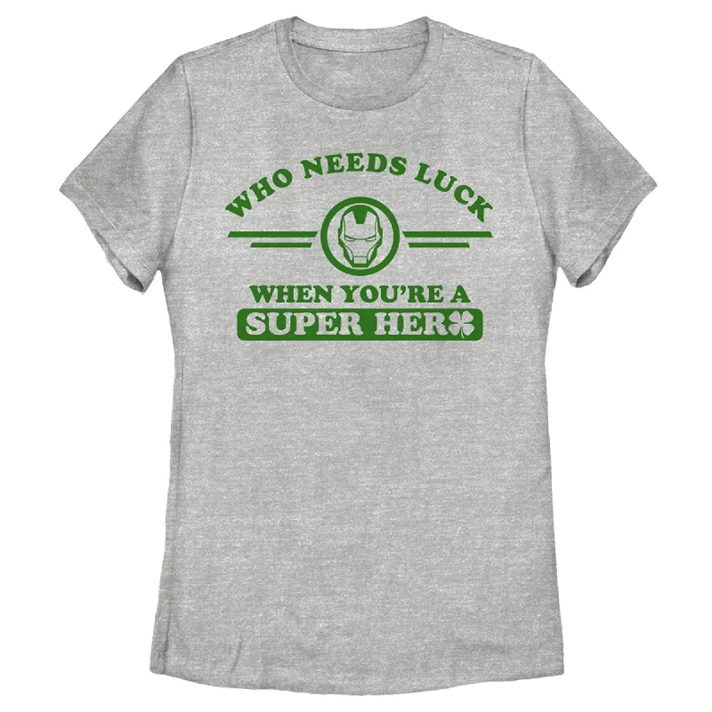 Women's Marvel St. Patrick's Day Iron Man No Luck Needed T-Shirt-- Hooded Caped Shawl Collar Women's Marvel St. Patrick's Day Iron Man No Luck Needed T-Shirt-- Hooded Caped Shawl Collar