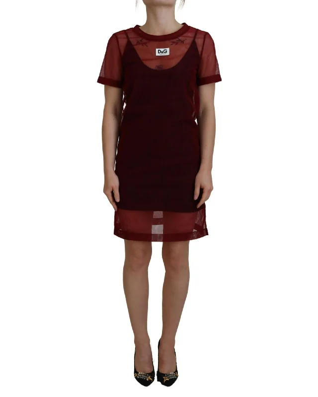 Dolce & Gabbana  Women's Burgundy Mesh T-Shirt Dress-- Cashmere Blend Cotton Blend Poly Blend