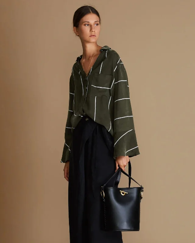 "Livie Boyfriend Shirt" in "Penny Stripe"-- Hooded Caped Shawl Collar