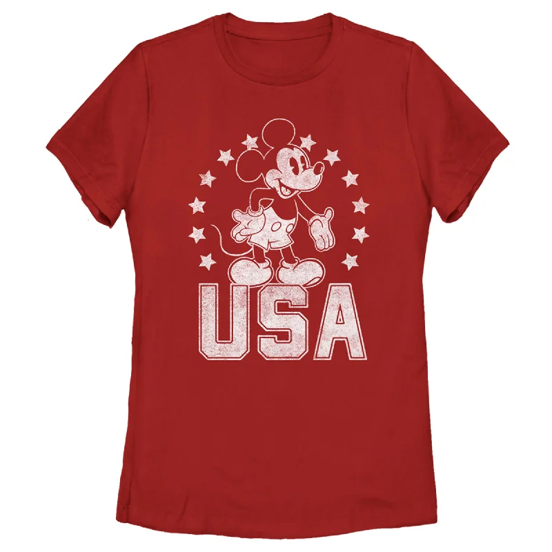 Women's Mickey & Friends Fourth of July USA Mickey Mouse T-Shirt-- Collared Crew Neck Turtle Neck