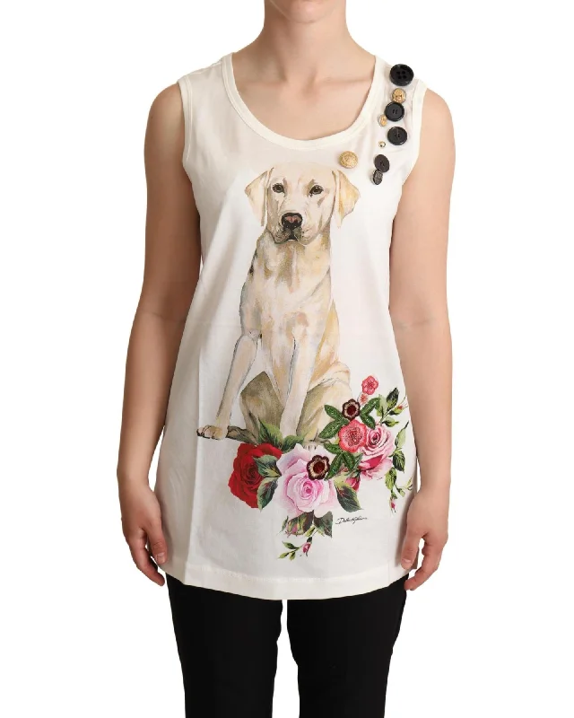 Dolce & Gabbana Floral Print Embellished T-shirt-- Wool Fabric Cashmere Fabric Tweed Fabric