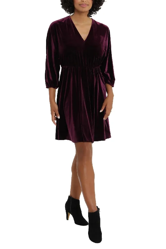 V-Neck Elastic Cuff Long Sleeve Elastic Waist A-Line Velvet Dress Tunics Lace romantic