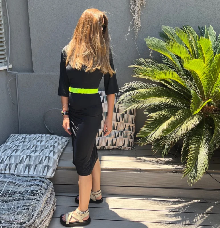 Swimsuit - Black dress D2051S with elasticated belt Crisscross Back Swimsuit