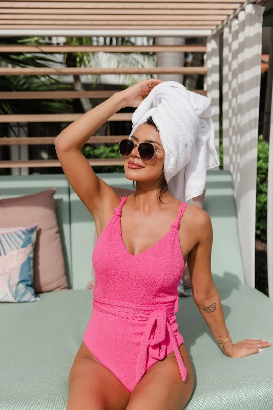Changing Tides Hot Pink Belted One Piece Swimsuit FINAL SALE Swim Dress with Belt