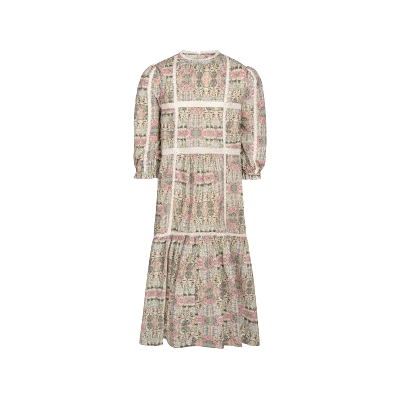 Poet Multicolor Print Lace Mix Dress 16 empire Waist empire