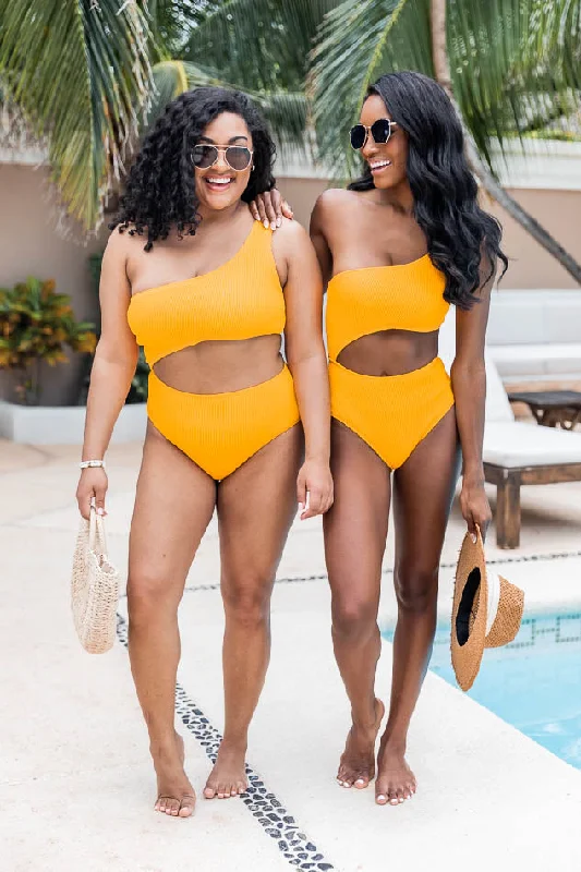 Bottom Of The Ocean Orange Cutout One shoulder One Piece Swimsuit FINAL SALE Strap Bikini Set Bottom Of The Ocean Orange Cutout One shoulder One Piece Swimsuit FINAL SALE Strap Bikini Set