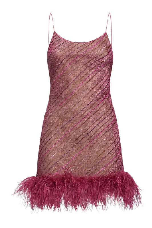 Shiny Stripes Plumage Dress Rose Tunics Stylish elegant