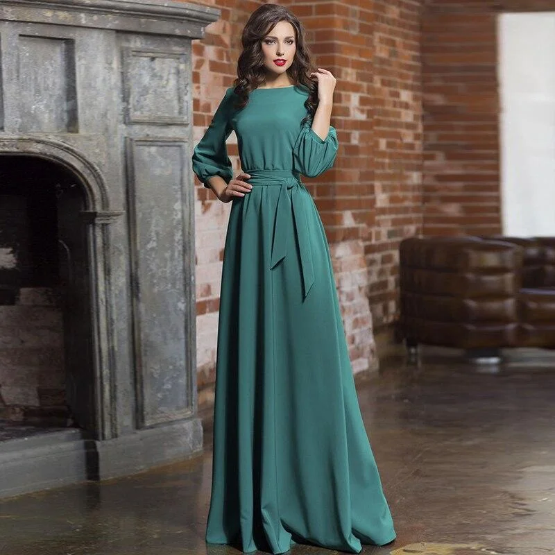 FashionSierra - Bandage Maxi Long Dress Crew Neckline Casual