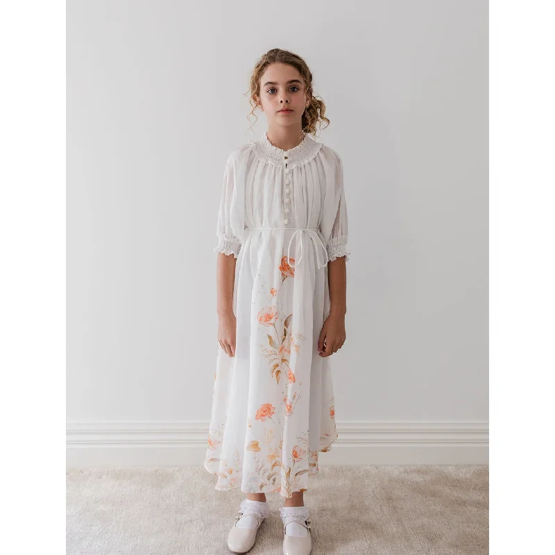 Petite Amalie White Border Print Linen Dress Boatneck Modish Everyday