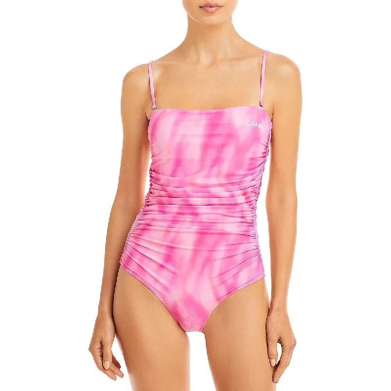 Ganni Womens Tie-Dye Ruched One-Piece Swimsuit Bold Color Swimsuit