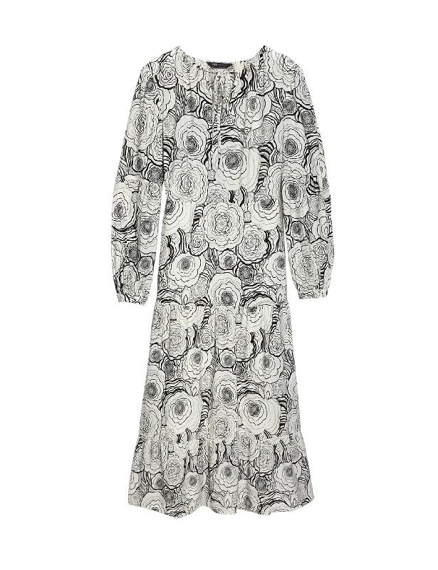 Floral Tie Neck Midaxi Relaxed Tiered Dress Tunics Timeless classic