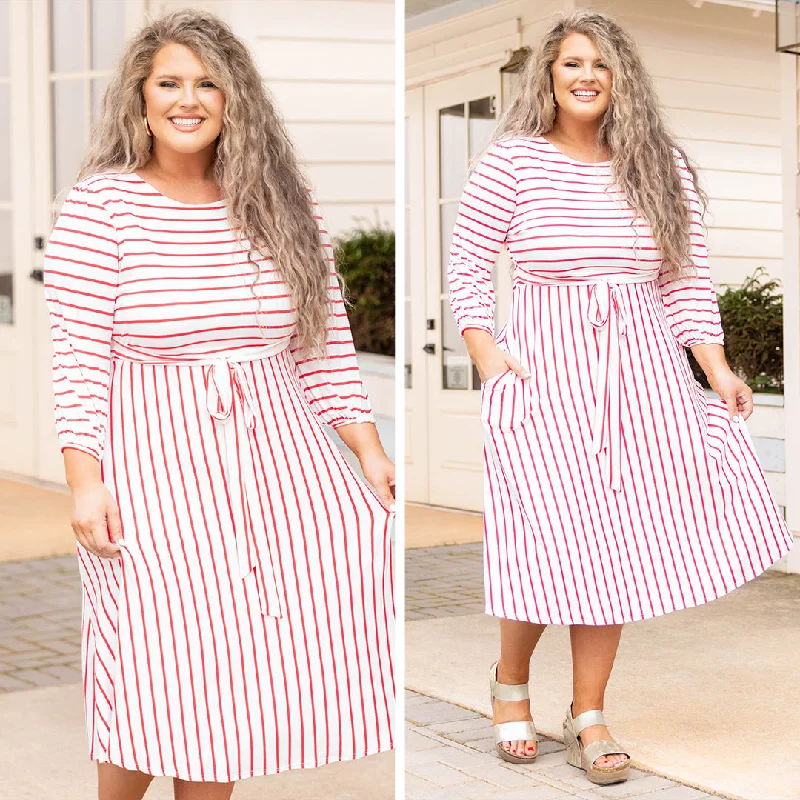 Holding Hands On The Boardwalk Dress, Ivory-Coral Tunics Polka dots