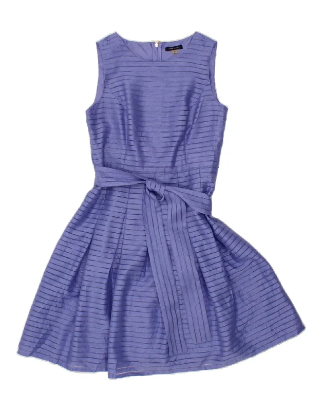 TOMMY HILFIGER Womens Sleeveless A-Line Dress US 10 Large Purple Striped Tunics Sophisticated sleek