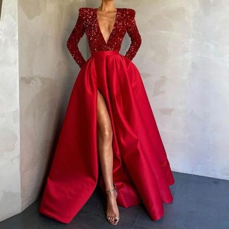 FashionSierra - High Quality Sequined Long Sleeve Evening Dress Tunics Yoga stretchy