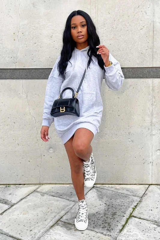 Grey Oversized Hoodie Dress - Eimy Hoodie with Cropped Fit Short Trendy