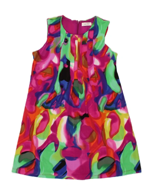 CALVIN KLEIN Womens Abstract Pattern A-Line Dress US 4 Small Multicoloured Tunics Summer linen
