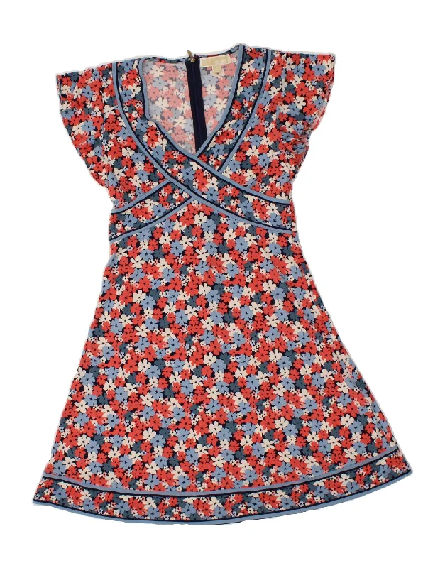 MICHAEL KORS Womens A-Line Dress UK 8 Small Blue Floral Tunics Trendy modern