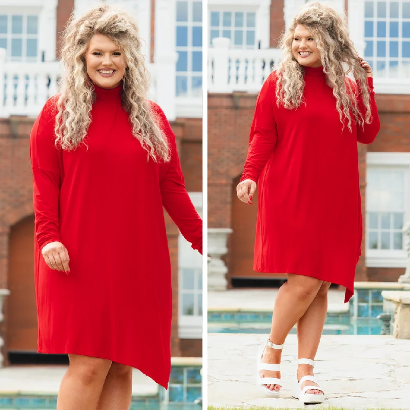 Wardrobe Essential Dress, Red Turtleneck Neckline Stylish