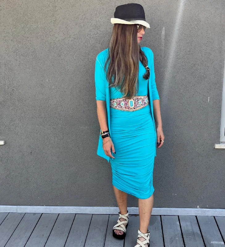 Swimsuit - D2202S Dress with straps - TURQUOISE Chic Swimsuit Cover-Up