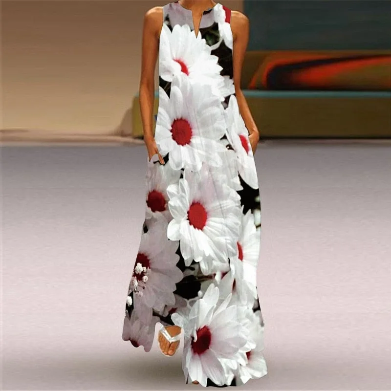 Summer Dresses Women Party Beach Sleeveless Casual Long Dress Woman Loose White Flowers Vintage Elegant Dress For Women Tunics Versatile all-occasion Summer Dresses Women Party Beach Sleeveless Casual Long Dress Woman Loose White Flowers Vintage Elegant Dress For Women Tunics Versatile all-occasion