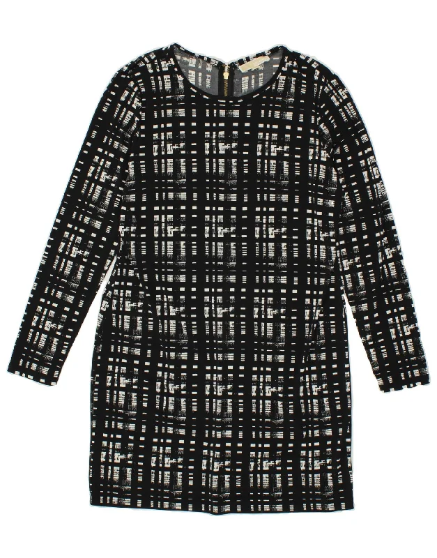 MICHAEL KORS Womens Long Sleeve Shift Dress UK 16 Large Black Geometric Tunics Luxurious premium
