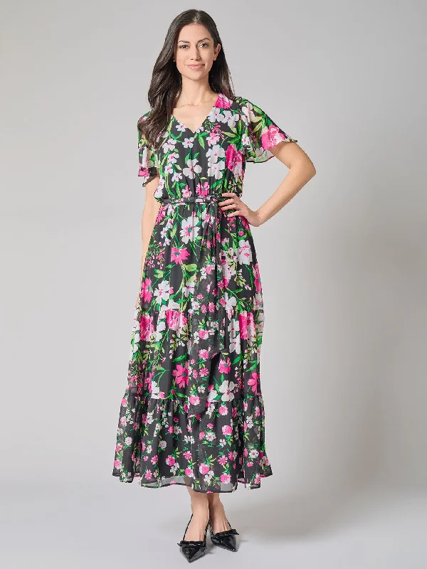 Flutter Sleeve Dress, Printed Chiffon Tunics Chinos classic