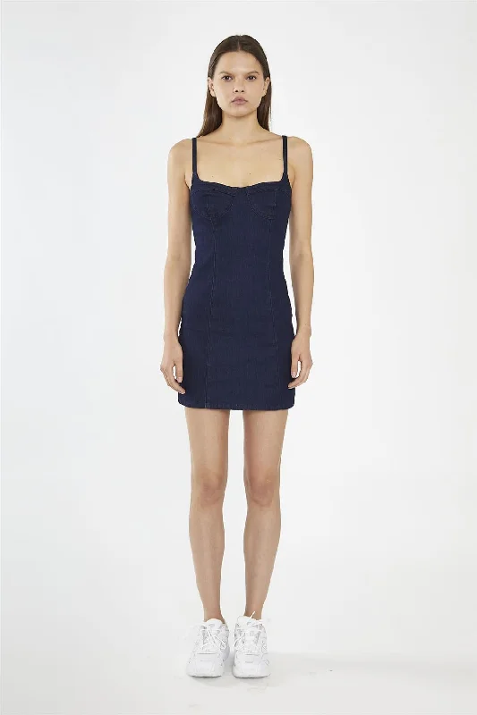 Indigo-Blue Denim Corset Mini-Dress Tunics Trendy modern