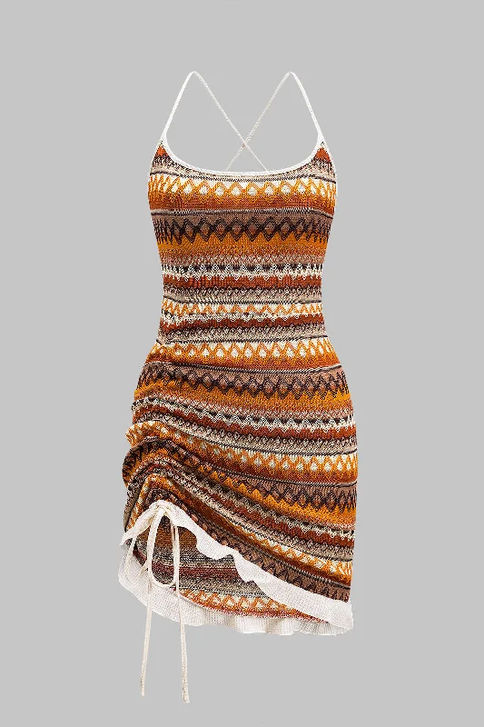 Knit Drawstring Crossed Tie Back Backless Dress Tunics Luxurious premium