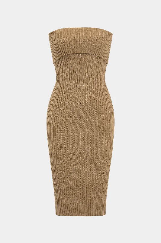 Knit Backless Strapless Dress Square Neckline Feminine