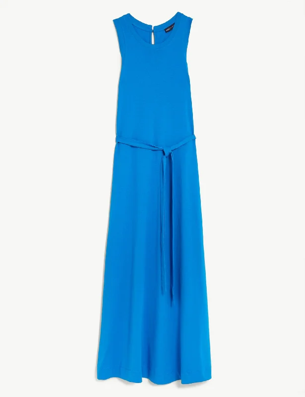 Pure Cotton Jersey Belted Midi Column Dress Maxi Flowy Bohemian