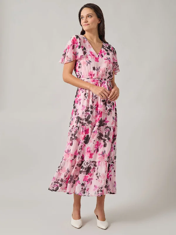 Floral Tiered Dress, Printed Chiffon Tunics Running lightweight