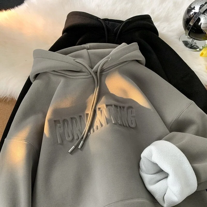 Winter Letter Women Thicken Hoodies Hoodie with Turtle Neck Cozy Winter
