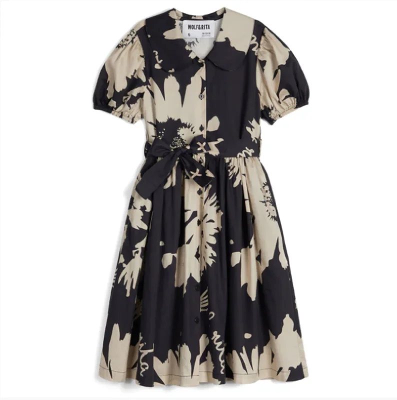 Wolf & Rita Girl Dress Elisabete Woven Botanical Black Pencil Office Professional