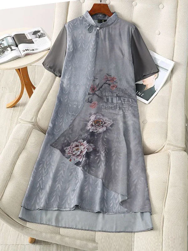 Mothers Gray Floral Qipao Cheongsam Dress Tunics Sale discount