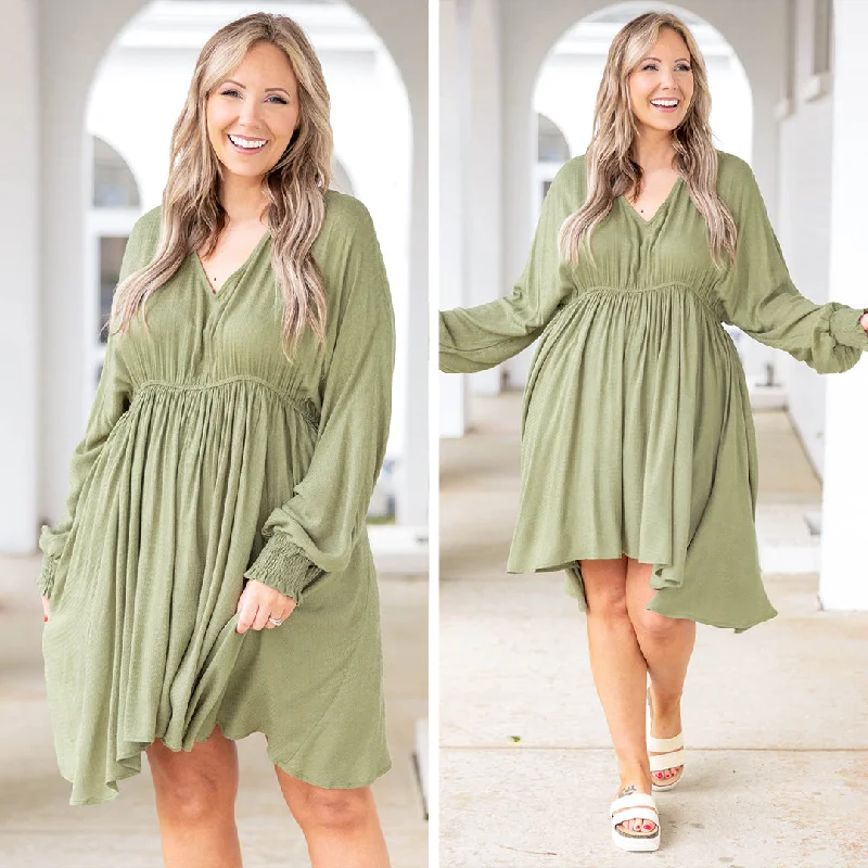 Smocked And Loaded Dress, Olive Shift Classic Vintage
