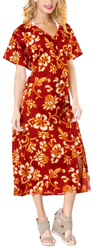 LA LEELA Casual DRESS Beach Cover up Rayon Tie Dye Cover Up Womens Swimsuit Blood Red_B360 Retro-Inspired Bikini Set LA LEELA Casual DRESS Beach Cover up Rayon Tie Dye Cover Up Womens Swimsuit Blood Red_B360 Retro-Inspired Bikini Set