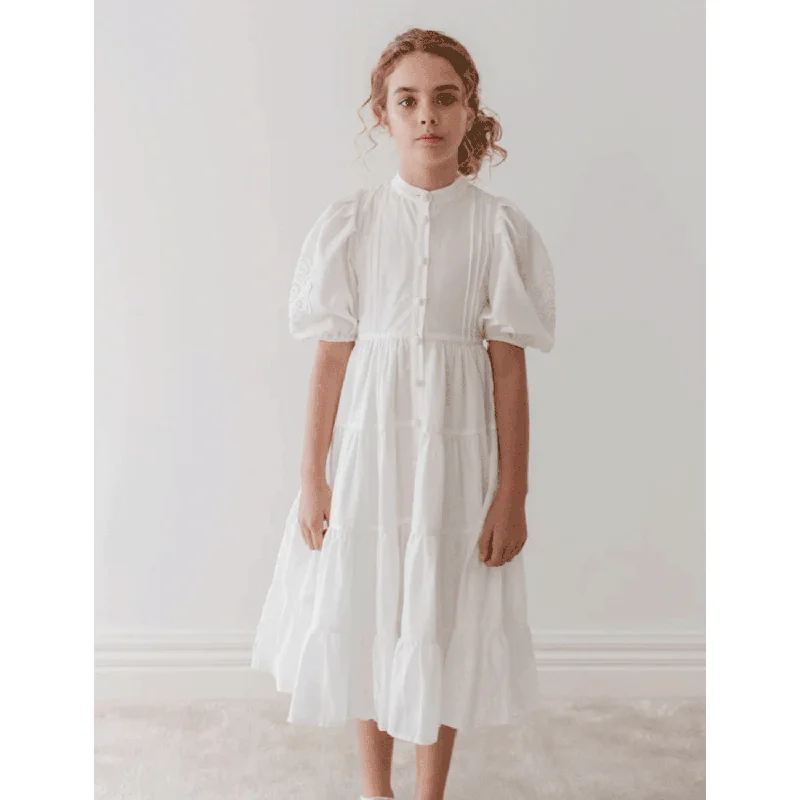 Petite Amalie White Doily Voile Dress Cowl Neckline Elegant