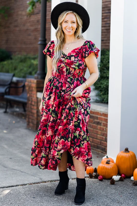 Love From Above Dress, Black Floral Tunics Print Colorful