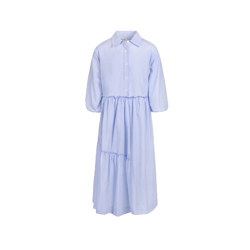 Poet Amelia Blue Pinstripe Dress 14 Off-the-shoulder Chic Trendy