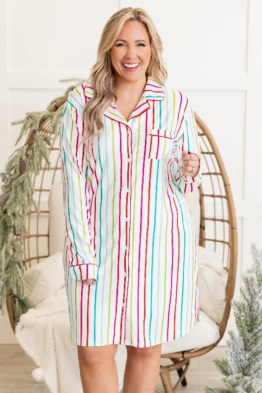 Candy Wonderland Pajama Dress, White Tunics Fashionable chic