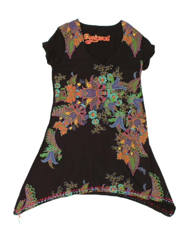 DESIGUAL Womens Tunic Dress UK 14 Large Black Floral Cotton Tunics Sale discount