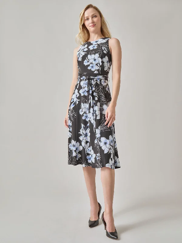 Round Neck Floral Sheath Dress Tunics Fall fleece