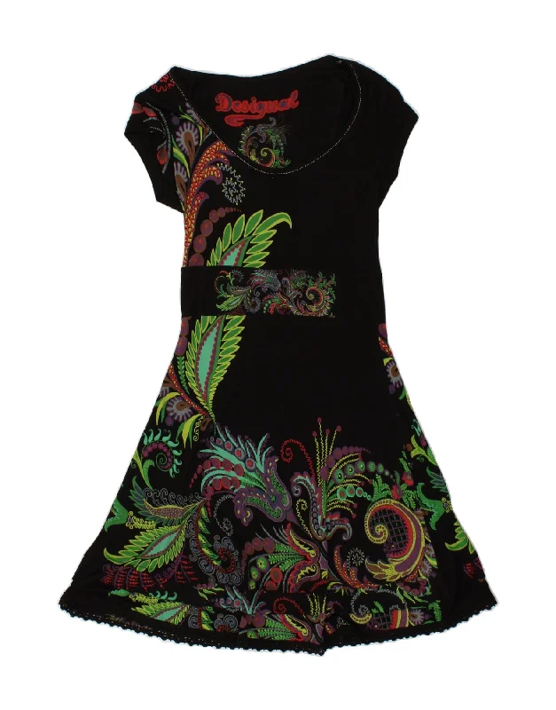 DESIGUAL Womens Graphic A-Line Dress UK 10 Small Black Paisley Halter Neckline Beach DESIGUAL Womens Graphic A-Line Dress UK 10 Small Black Paisley Halter Neckline Beach